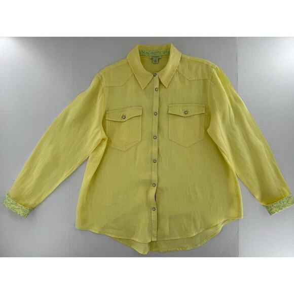Sundance Tops - Sundance Pearl Snap Shirt Size M 100% Linen Yellow Western Rodeo Cowgirl